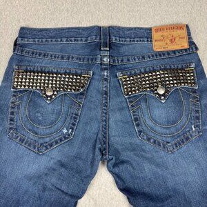 True Religion Ricky Distressed Embellished Studded Jeans Size 36X34 Y2k Straight